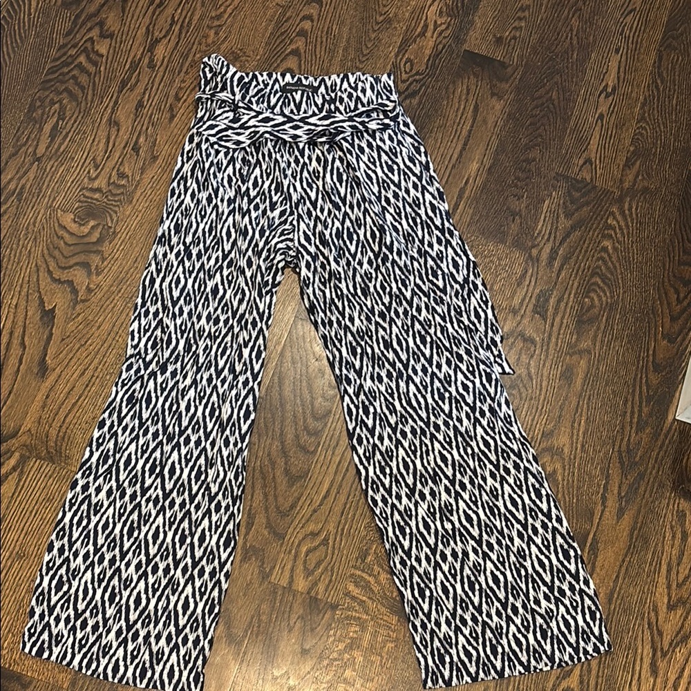 Banana Republic Navy and White Patterned Wide Leg Pants